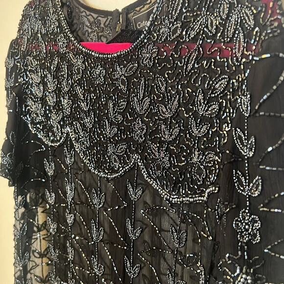 Cote D' Azur Evening Vintage Womens Beaded 100% Silk Sheer Blouse Large Black - Picture 5 of 10